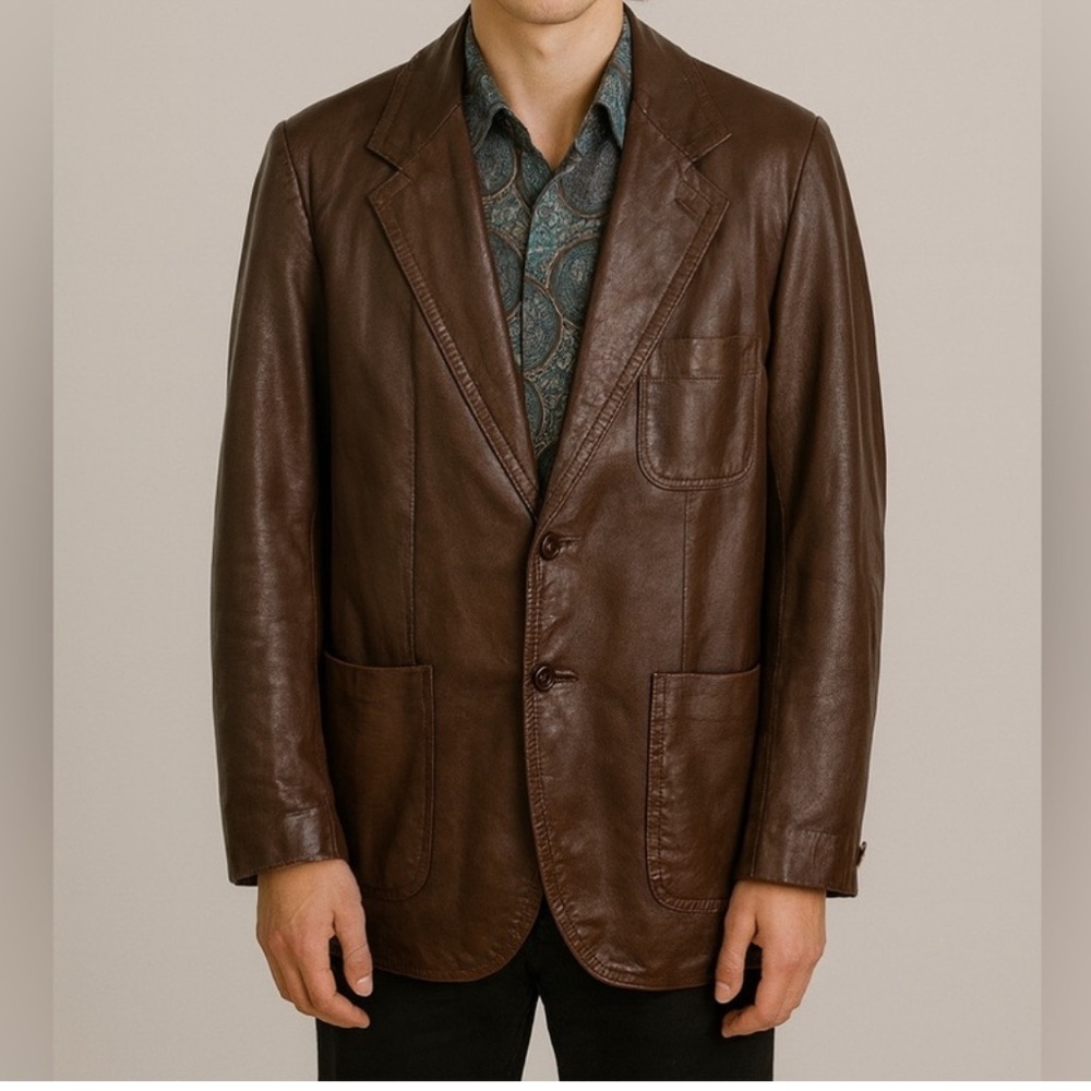 VINTAGE REGENT MTG LTD MENS TWO BUTTON UP 3 POCKET BROWN LEATHER JACKET  40 TALL